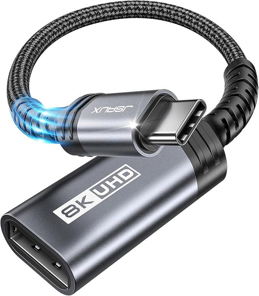 JSAUX USB C to DisplayPort 1.4 Adapter [8K@60Hz, 4K@144Hz 120Hz, 2K@240Hz] Dynamic HDR, 3D Thunderbolt4/3 to Display Port Compatible with Oculus Rift S, MacBook Pro, Reverb G2, Dell XPS, Surface Pro