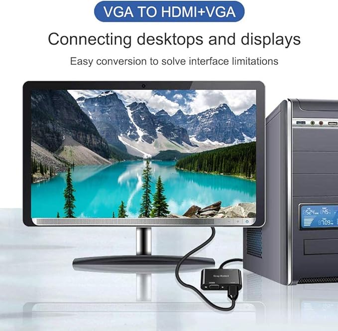 VGA to HDMI VGA, VGA to HDMI VGA Adapter with Audio Cable and USB Cable for Computer, Desktop, Laptop, PC, Monitor, Projector, HDTV