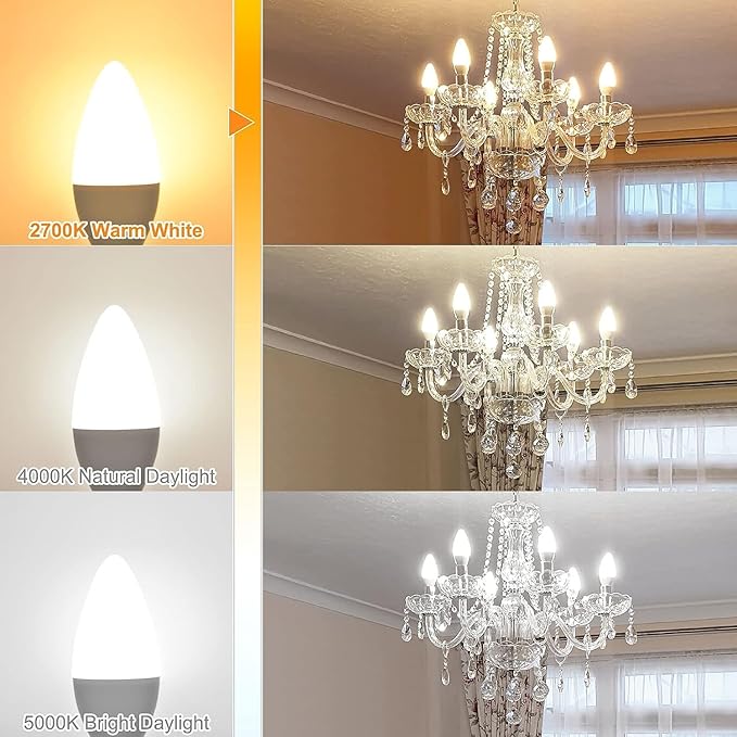 hansang 8 Pack E12 LED Candelabra Bulbs 2700K Warm White, 6W 60Watt Equivalent, B11 Ceiling Fan Light Bulbs Small Base, Type B Light Bulb for Chandelier, 600LM, 120V, Non-dimmable