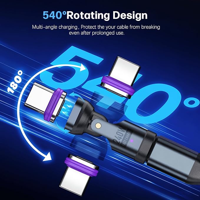 Magnetic USB Type-C Adapter 16PIN Anti-Arc 540° Rotating Swivel Connector Stable PD240W Fast Quick Charging 480mbps Data sync