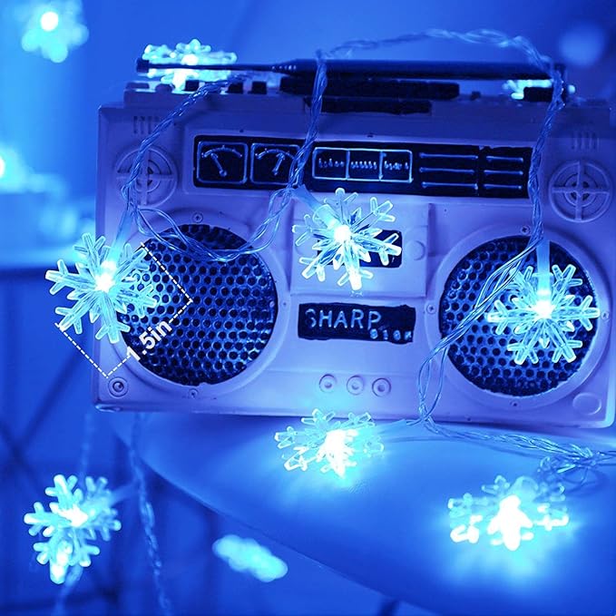 Christmas Snowflake String Lights, 20 FT 40 LED Battery Operated Blue Fairy Lights with Remote, 8 Modes Hanging Lights for Bedroom Room Decor Patio Party Wall Indoor Outdoor Xmas Tree Decorations