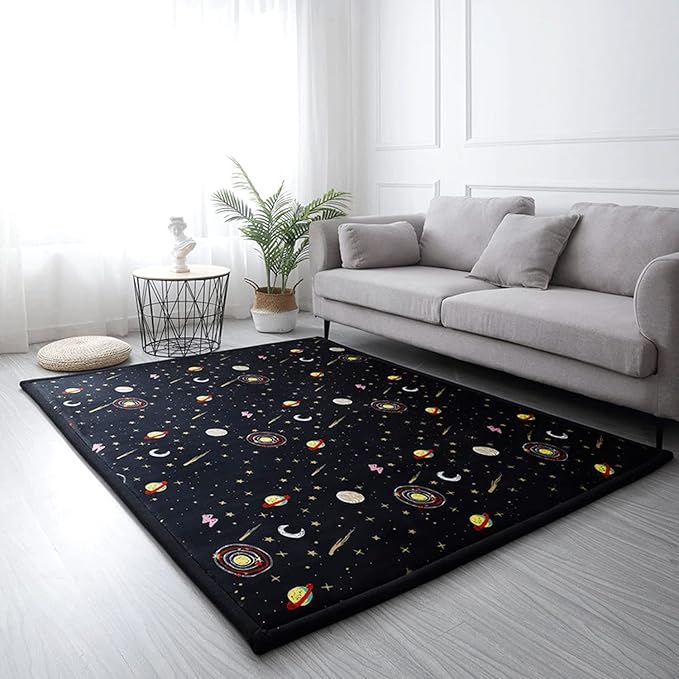 Loartee Coral Velvet Area Rug - 1" Thick Memory Foam Baby Play Mat, Washable Toddler Carpet, Home Decor for Living Room, Nursery, Kids Bedroom, Astral Black, 4'3"x6'3"