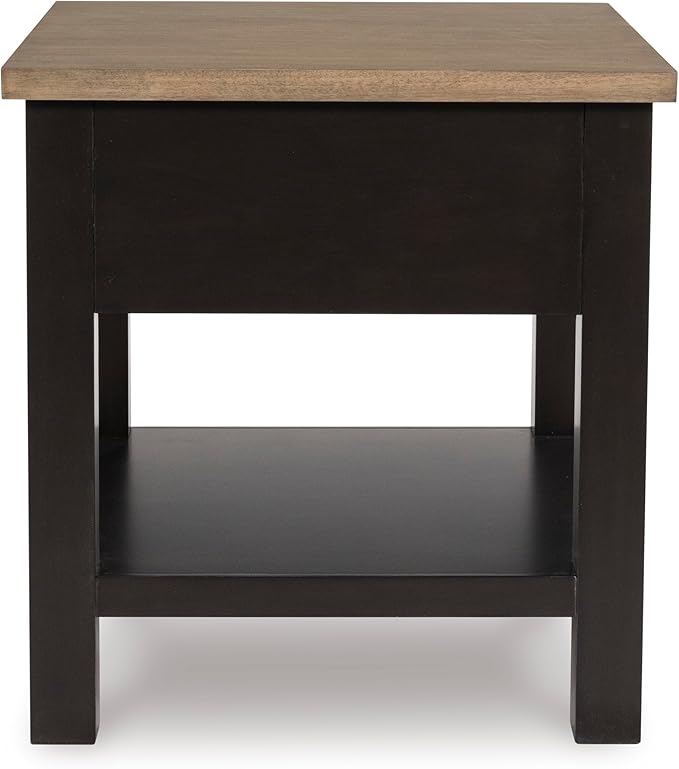 Signature Design by Ashley Drazmine Casual End Table with 1 Lower Shelf, Light Brown & Black