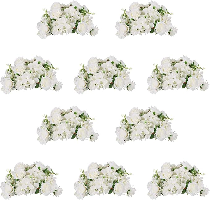 NUPTIO Flower Balls for Wedding Centerpieces - 10 Pcs 14.2 inch Diameter Fake Flower Ball Arrangement Bouquet Party Centerpieces for Tables - White Rose Bouquet Centerpiece Flowers for Wedding Table