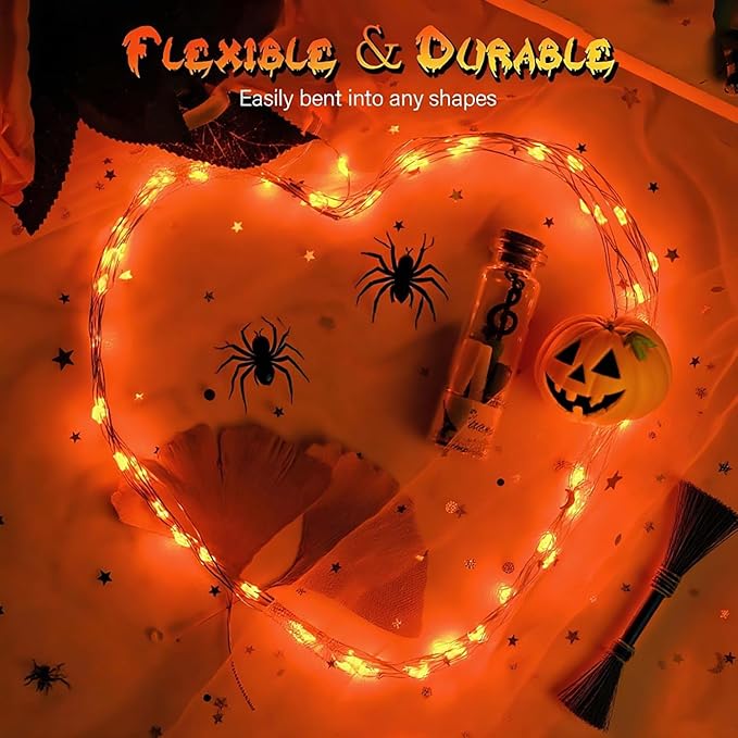 Halloween Led Fairy Lights Battery Powered 16.4ft String Lights Battery Operated for Wedding, Home, Garden, Party, Halloween Christmas Decoration (1pc, Orange 1pc)