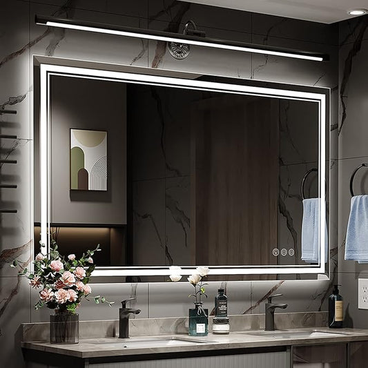 48x32 Inch Led Mirror for Bathroom with Front Light and Backlit, Dimmable Anti Fog Wall Bathroom Mirror with Led Lights, Water Proof, Decor Vanity Mirror