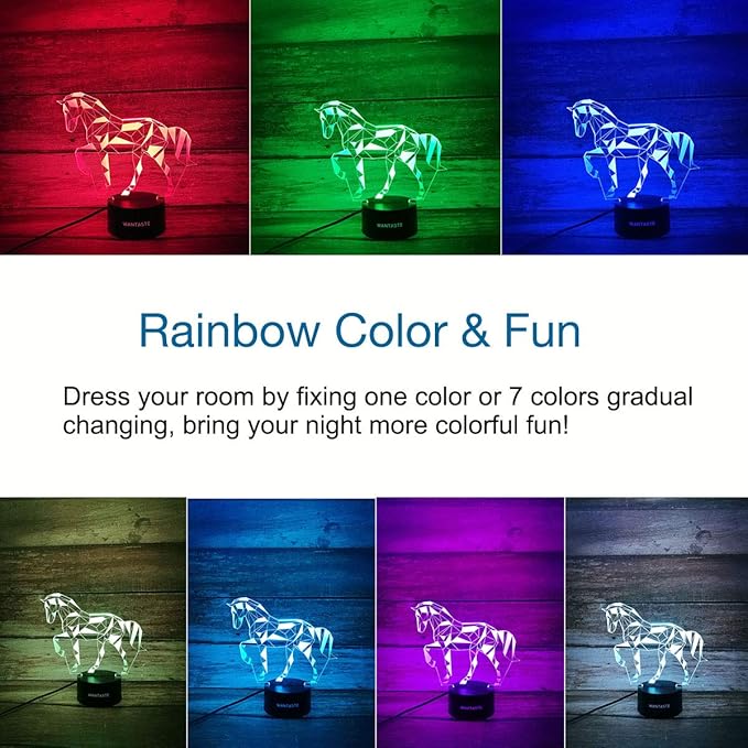 3D Horse Decor Lamp Gift with Remote, 7 Colors Changing Night Light Birthday Toys for Kids Girls Boys, Horse Lovers