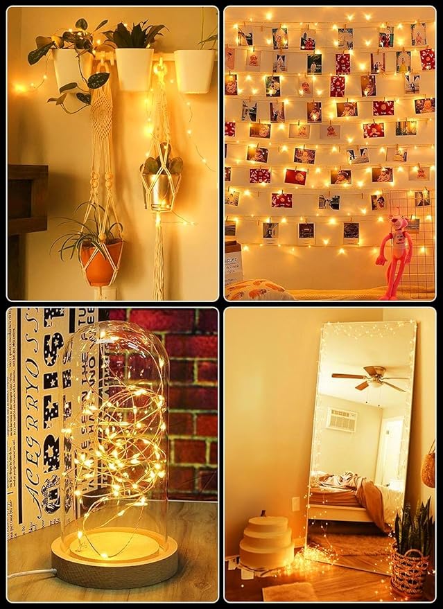 Minetom 200 LED 66FT Fairy Lights Plug in, Copper Wire Firefly String Lights,Bedroom Home Wall Ceiling Christmas Tree Wreath Craft Wedding Party Indoor Outdoor Decoration, Warm White