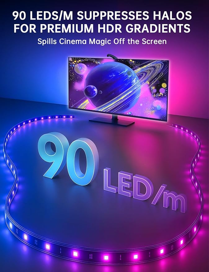 TV LED Backlight, 14.7ft LED Lights for 55-65 Inch TVs, Smart App Control TV Lights That Change with TV, USB-C Powered, RGB LED Strip Lighting Sync to Screen