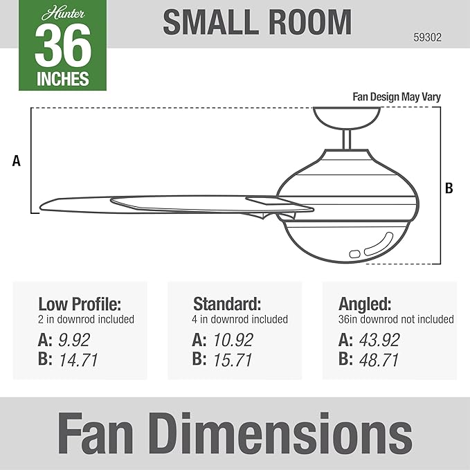 Hunter Fan Company 59302 Hunter 36" Aker Ceiling Fan with Light, Matte Black Finish, Hunter Fan