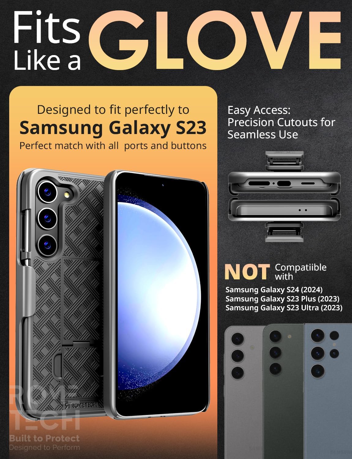 Samsung Galaxy S23 Case with Belt Clip Holster, Kickstand Slim Cover for Galaxy S23 - Black