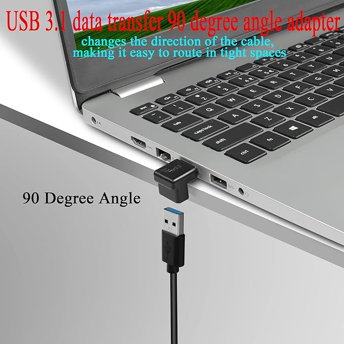 QIANRENON USB 3.1 90°Angle Adapter 10Gbps USB 3.1 Male to Female L-Angle Connector USB A 3.1 Right Angle Coupler, Support 3A Charging OTG Data Transfer, 2Pcs (Positive Bend/Female end Down)