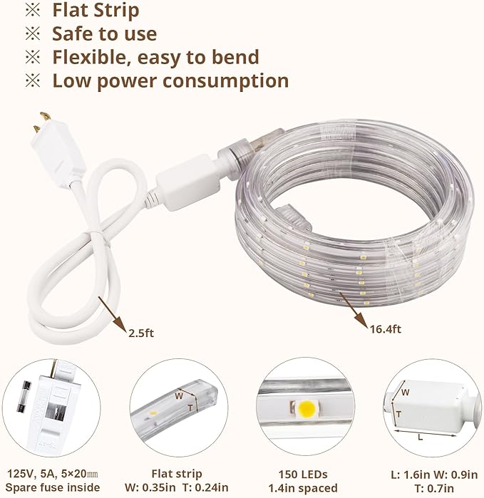 LED Rope Lights, 33Feet Red Flat Flexible Strip Light, Plug in Novelty Lighting, Connectable and Waterproof for Home Christmas Holiday Garden Patio Party Decoration