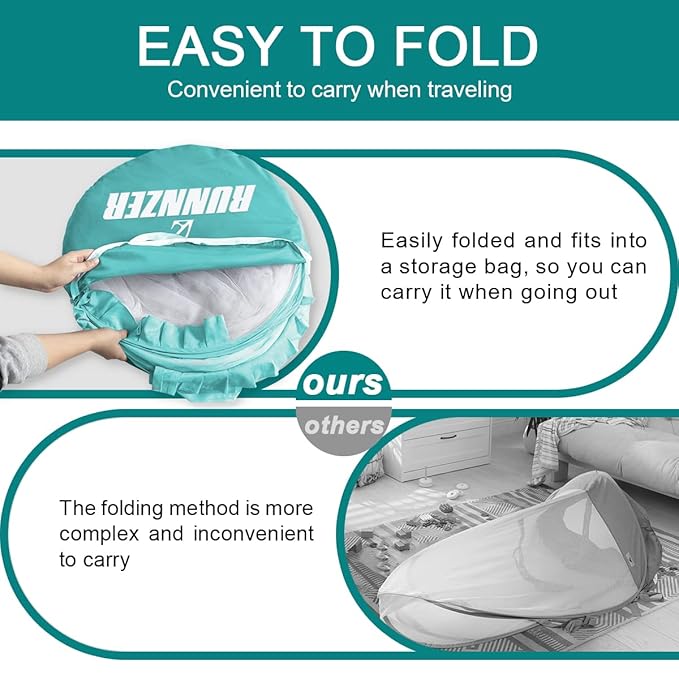 Crib Pop Up Tent Baby Safety Mesh Cover Mosquito Net Toddler Bed Canopy Netting Cover Protect Baby from Biting and Falling, Emerald, 51 x 51 x 27 Inch