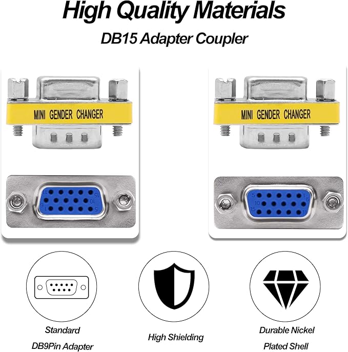 DB15 VGA Gender Changer Solderless Connector Female to Female Adapter D-SUB HD 15 Pin Serial Cable Coupler for PC Monitors Projectors-4pcs