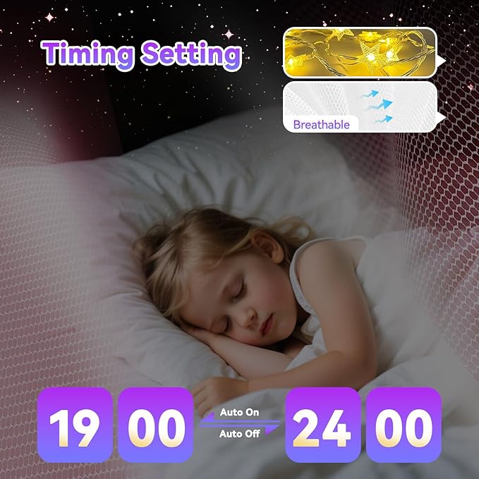 Pink Bed Canopy for Girls,Canopy Bed Curtains with Star Lights,Battery/USB Operated Bed Canopy,Princess Canopy for Baby Cribs, Kid Beds, Girls Beds Or Full Size Beds