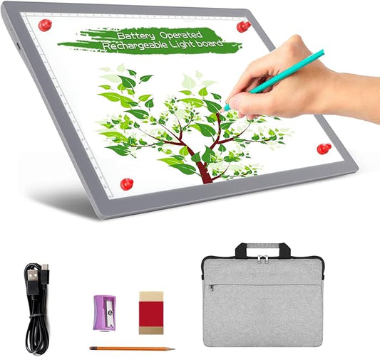 TOHETO Portable A4 Tracing LED Copy Board with Carry Bag, Cordless Battery Powered 5 Levels Brightness Light Box Rechargeable Light Board for Weeding Vinyl X-ray Viewing Diamond Painting (Grey)