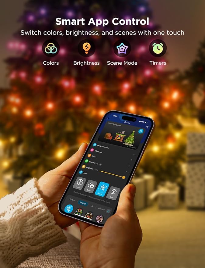 Govee Christmas Lights 66ft, Smart RGBIC String Lights App-Controlled, 125+ Scene Modes, IP65 Waterproof, Sync with Music, Works with Alexa, Holiday Party Decorations Indoor Outdoor