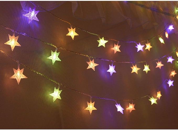 Homeleo 25ft 50 LED Multicolor Star String Lights for Bedroom Decorations, Battery Operated Led Christmas Lights for Apartment Dorm Room Decor(Remote/Timer/Warm White Multicolor Combination)