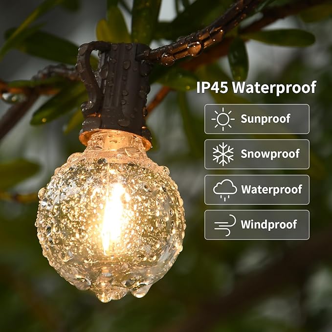 100ft 2-Pack Outdoor String Lights,Dimmable G40 LED String Lights with 52 Shatterproof Clear Bulbs UL Approval Waterproof Globe 1W 2700K Outdoor Lighting for Backyard Porch Cafe Party Wedding Garden
