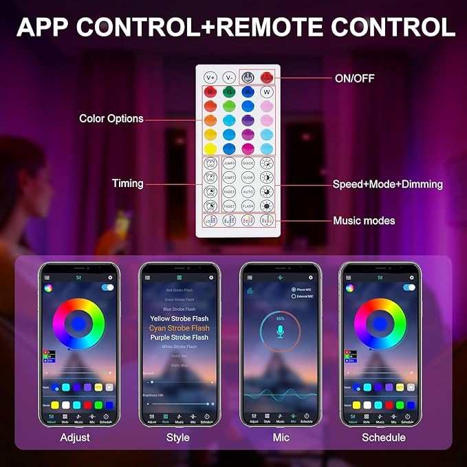 TV LED Strip, 3.28ft Smart RGB LED Lights for 24-32 Inch TVs, Music Sync Bluetooth App & Remote Control, USB-Powered for Gaming, Bedroom, PC, Home Theater