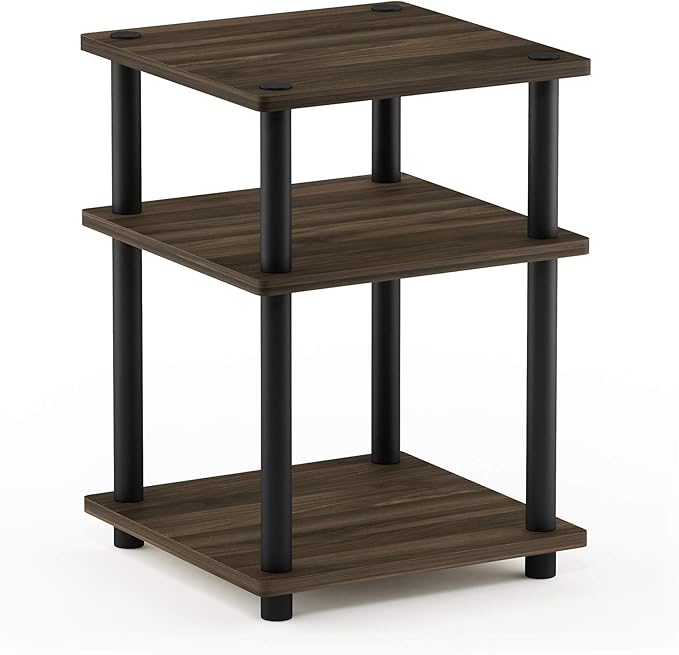 Furinno TURN-N-TUBE Side Table, 3-Tier End Table, Open Shelves Nightstand, Night Stand, Bedside Table, Easy Assembly, for Living Room, Bedroom, Columbia Walnut
