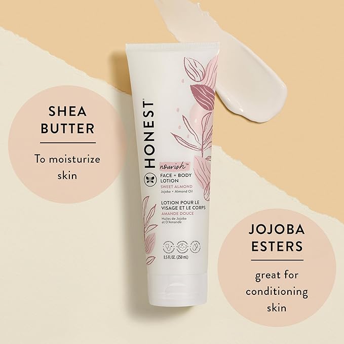 The Honest Company 2-in-1 Cleansing Shampoo + Body Wash and Face + Body Lotion Bundle | Gentle for Baby | Naturally Derived | Sweet Almond Nourish, 18.5 fl oz