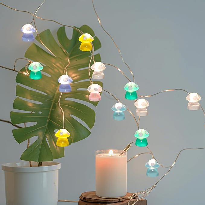 Impress Life Mushroom String Lights, 10FT 40LEDs Battery Operated or USB Powered Fairy Lights, Cute Mushroom Gifts for Indoor Outdoor Garden Party Wedding Decor