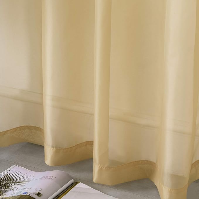 DUALIFE Antique Natural Taupe Sheer Curtains 63 Inch Length Grommet Light Brown Tan Beige Semi Voile Curtain Panels Window Drapes for Living Room and Bedroom Window Treatments 2 Panels 52 x 63 Inch