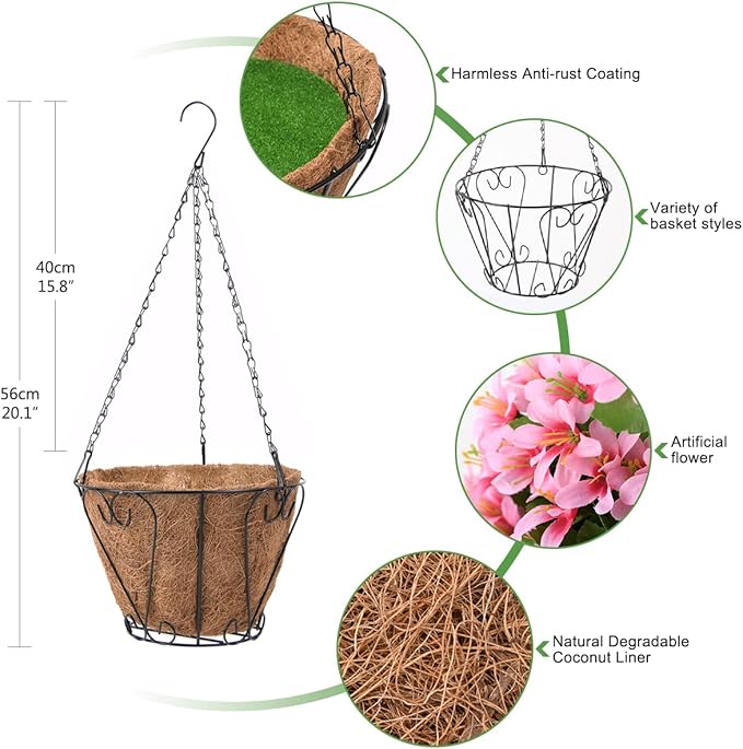 INQCMY Artificial Hanging Flowers in Basket for Spring Summer Patio Garden Decoration,UV Resistant Fake Silk Violet in Planter Realistic for Outside Home Porch Balcony Yard Decor(Pink)