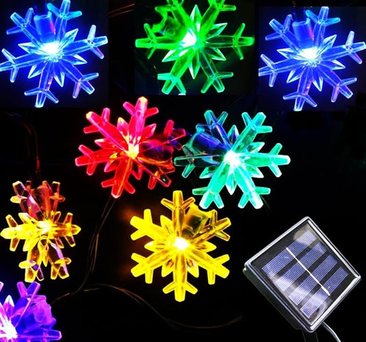 Solar Christmas String Lights Outdoor Waterproof 36ft 60 LED 8 Modes Solar Fairy Snowflake Powered String Lights for Garden Patio Yard Home Christmas Tree Parties(Snowflake-Multicolor-60LED)