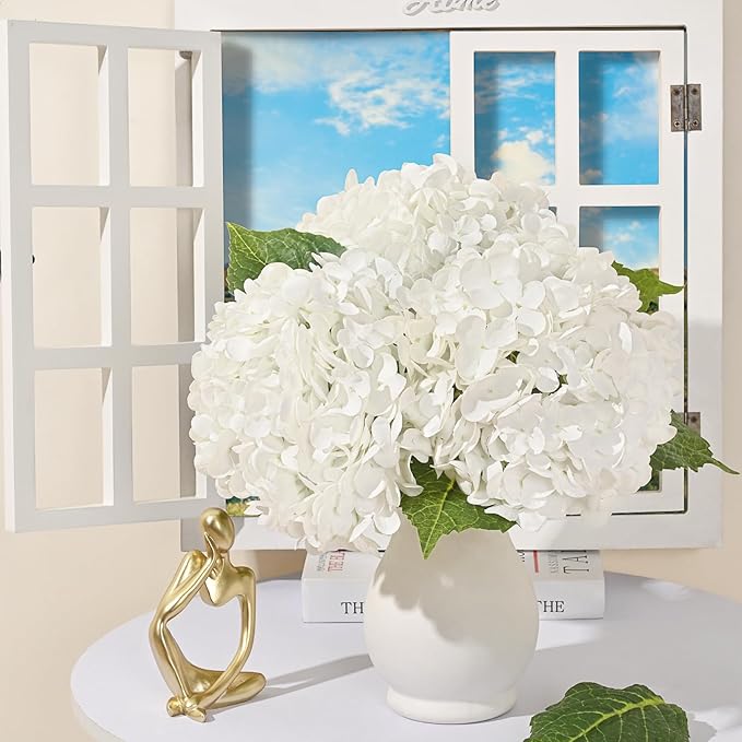 MARTINE MALL 2Pcs 21in Hydrangea Artificial Flowers, Latex Real Touch Hydrangeas Lifelike Large Hydrangea Flowers for Home Decor Party Arrangements Wedding Bouquets Centerpieces (White)