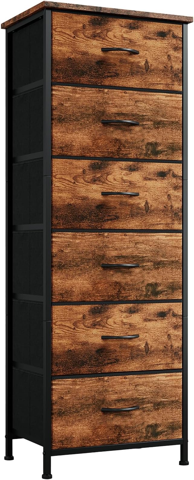 Somdot Tall Dresser for Bedroom with 6 Drawers, Storage Organizer Chest of Drawers with Removable Fabric Bins for Closet Bedside Living Room Laundry Entryway Hallway, Wood Grain Print