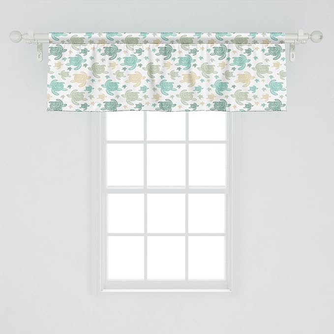 Ambesonne Turtles Window Valance Pack of 2, Illustration of Repeating Motifs of Animal Print in Assorted Tones, Rod Pocket Curtain Valances for Kitchen Bedroom, 42" X 18", Seafoam and Grey Yellow