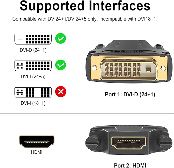 Meliya 2 Pack DVI to HDMI Adapter, Gold-Plated Bi-Directional DVI Male to HDMI Female Converter 4K 1080P for Monitor, PC, PS4, PS3, Projector, TV