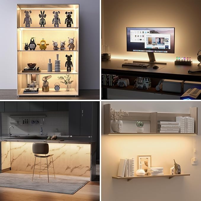 WOBANE Under Cabinet Lighting,Flexible COB LED Strip Light,Under Counter Lights for Kitchen,Mirror, Ceiling,Room,TV,Shelf,Closet,ETL Listed,6.6ft,640LEDs,4000K Natural White,900lm