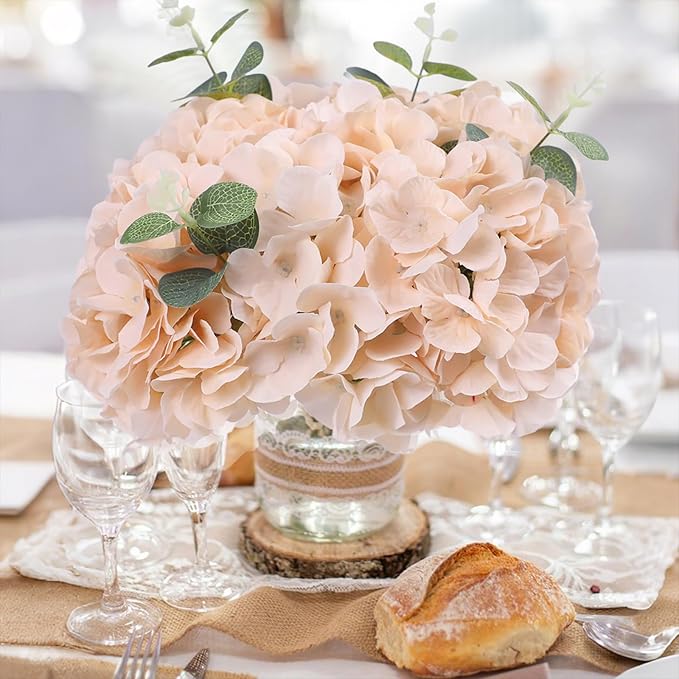 AVIVIHO 65pcs Champagne Fake Flowers Hydrangea Artificial Flowers Bulk Realistic Hydrangeas Silk Flowers with Stems for Arrangement Home Weddings,Centerpieces,Party Arch Backdrop Decorations