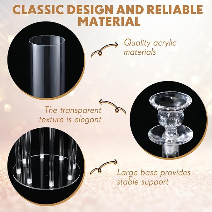 Vesici 2 Pcs 8 Arm Acrylic Candelabra Centerpieces for Tables 49.6 x 11 Inch Candlesticks Holder Clear Acrylic Candle Holder for Wedding Ceremony Floor Home Dinner Party, Fit 0.8" LED Candle