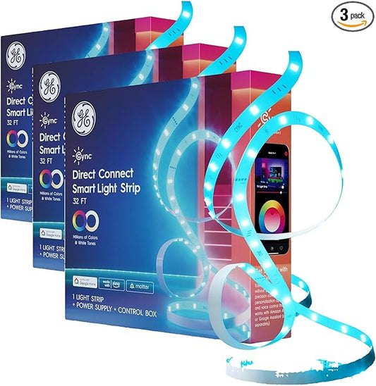 Cync GE Smart LED Strip Light, Color Changing Room Decor LED Light Strip, Works with Alexa and Google Home, Lights for Bedroom, Millions of Colors and White Tones, 32 Feet| (Pack of 3)