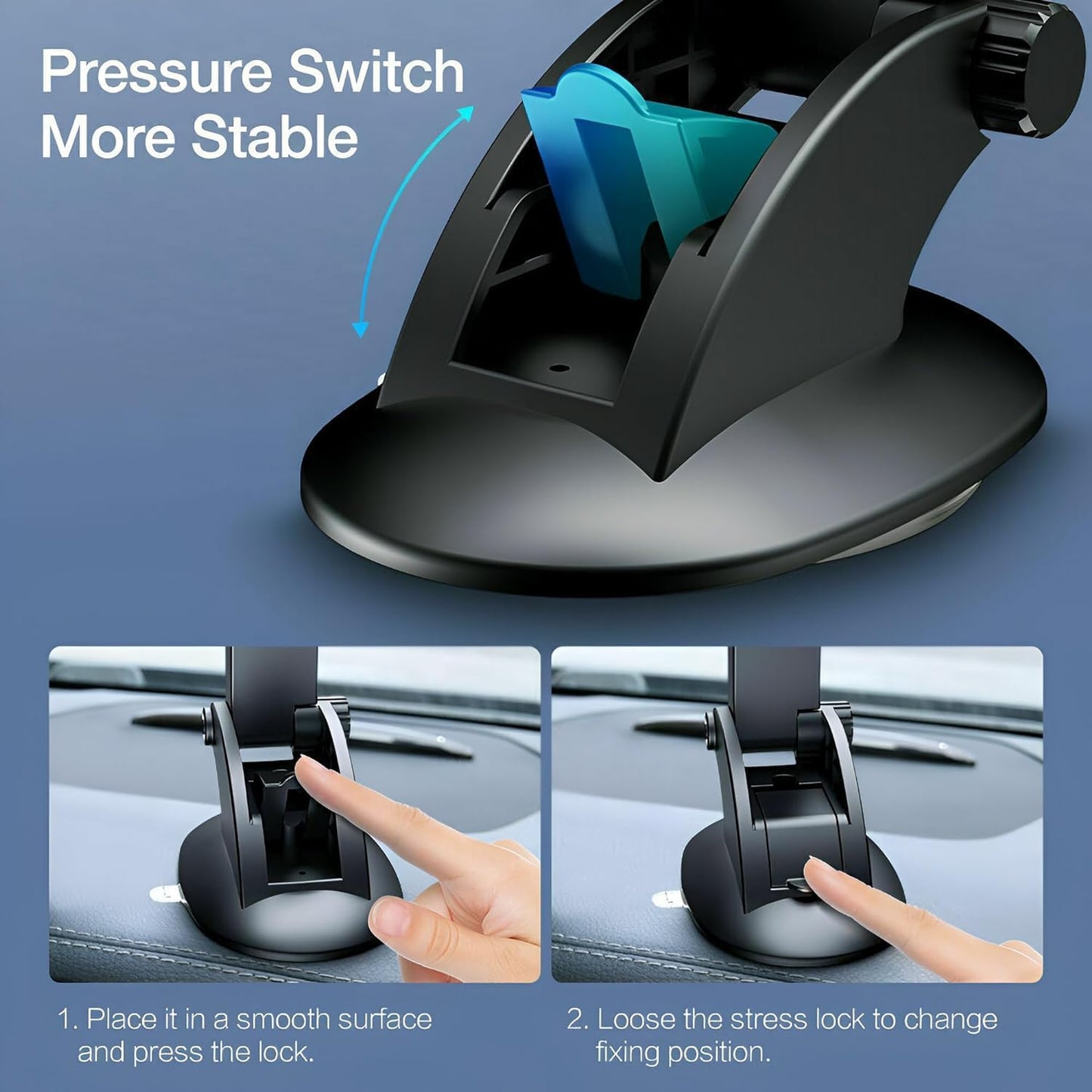 Phone Holders for Car Windshield/Dashboard, One Touch Technology Phone Stand, Universal Cradle for Smartphones