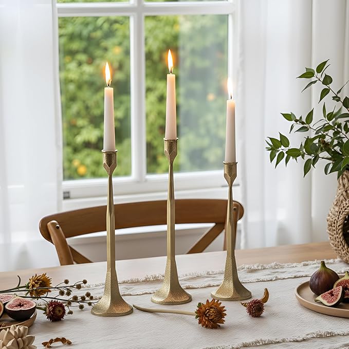 Gold Taper Candle Holder 3-Pack - Elegant Candlestick Holders for Wedding, Table, Party Decor - Holds 3/4 inch Taper Candles