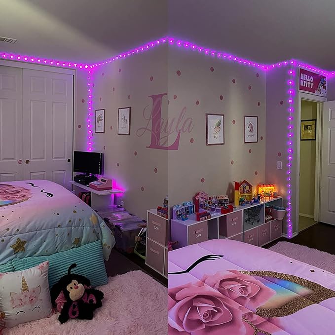 JMEXSUSS 2 Pack Pink Battery Operated Lights Outdoor Waterproof, Each 33ft 100 LED Rope Lights Battery Powered String Lights, 8 Modes Pink Fairy Lights for Valentines Party Garden Decoration
