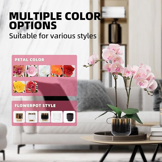 CXGS Orchids Artificial Flowers Real Touch Fake Flowers in Ceramic Pot 20" Pink Faux Orchid Plant Lifelike Silk Phalaenopsis for Centerpiece Hotel Home Indoor Decor