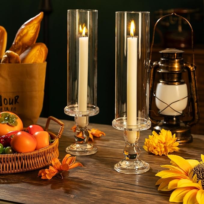 Hurricane Candle Holder Glass Taper Hurricane Clear Tall Candlestick Candles Holders Table Centerpiece Wedding Party Dining Event Home Decor (6)