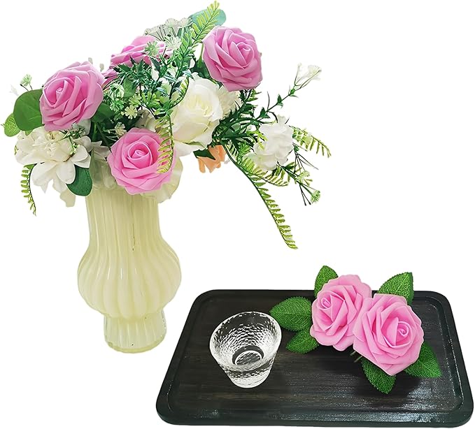 Artificial Flowers 25pcs Fake Roses, Rose Pink Foam Faux Flower for DIY Wedding Bouquets Bridal Shower Centerpieces Floral Arrangements Home Decorations Party Backdrops Table
