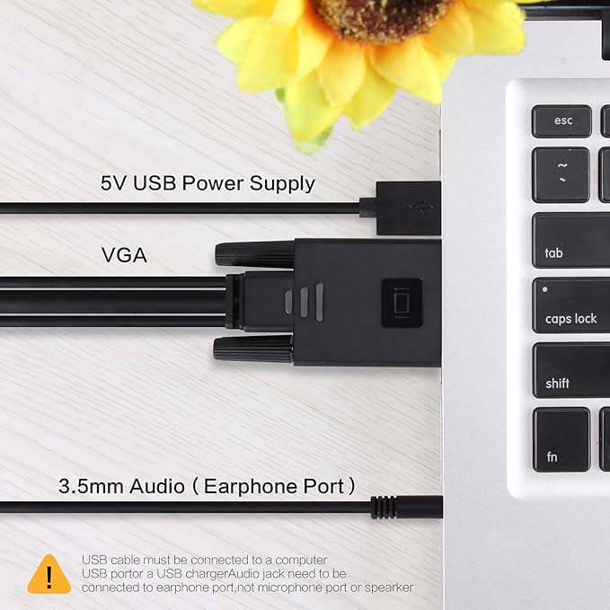 VCOM VGA to HDMI Cable 6Ft, VGA to HDMI Adapter with USB Power and Audio, 1080P@60Hz PC VGA Source Output to TV/Monitor with HDMI Connector, Male to Male for Computer Desktop Laptop Monitor Projector