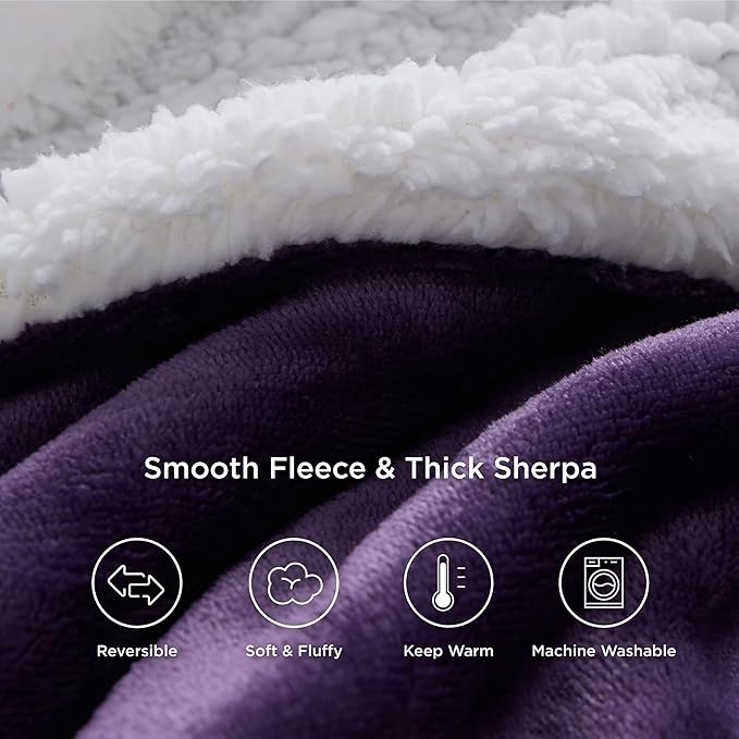 Bedsure GentleSoft Sherpa Fleece Throw Blanket Twin Size for Couch - Thick and Warm Throw for Girls and Women, Soft Fuzzy Plush Twin Blanket for Winter, Purple, 60x80 Inches