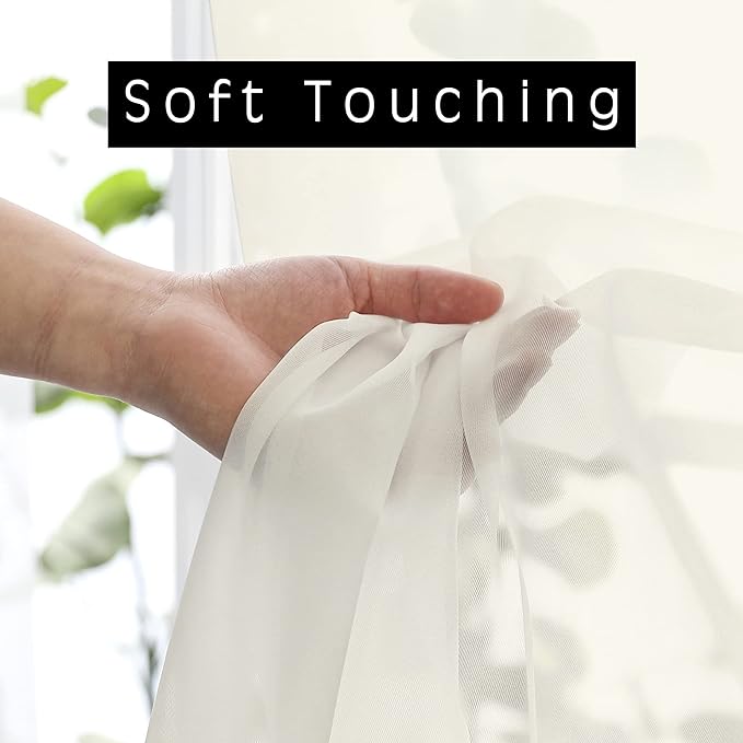 OWENIE Ivory Sheer Curtains 72 Inches Long 2 Panels, Transparent Voile Sheer Curtain Double Rod Pocket Gauze Drapes for Living Room Bedroom Window Sliding Glass Door Treatment, 42 x 72 Inch