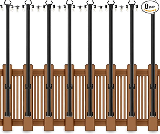 8 Pack 5Ft String Light Poles,Outside String Lights,Outdoor Light Poles,Metal Poles Stand for Patio,Backyard,Deck
