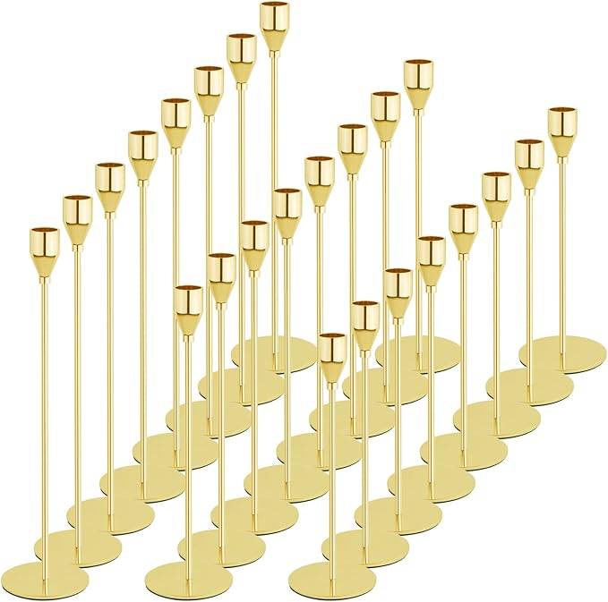 Gold Candlestick Holder Set of 24 for Taper Candles, Decorative Candle Holders Bulk Candle Stick Holders Taper Candle Holders for Table Centerpiece Wedding Dinning Party Anniversary Home Decor
